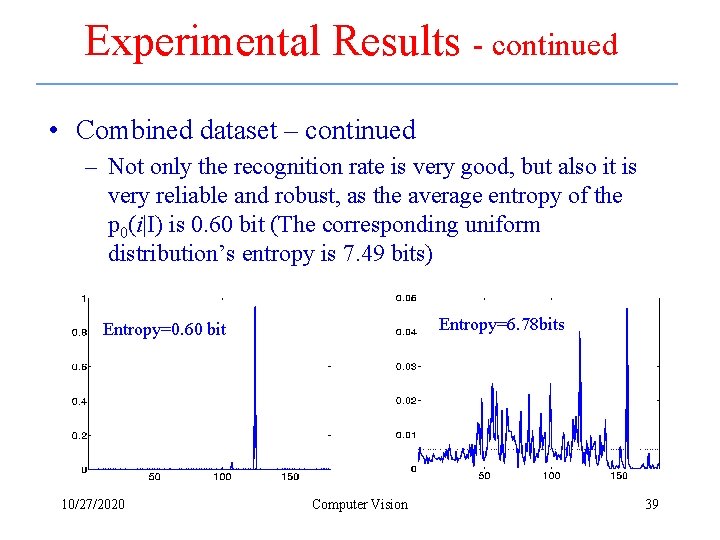 Experimental Results - continued • Combined dataset – continued – Not only the recognition