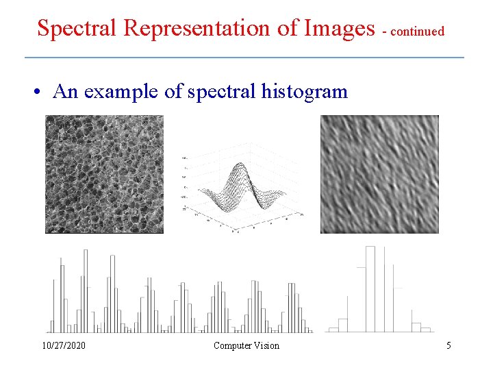 Spectral Representation of Images - continued • An example of spectral histogram 10/27/2020 Computer