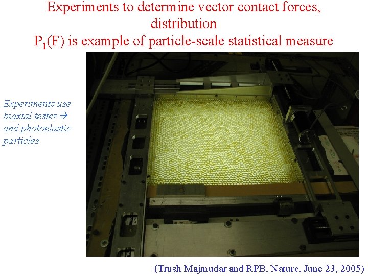 Experiments to determine vector contact forces, distribution P 1(F) is example of particle-scale statistical