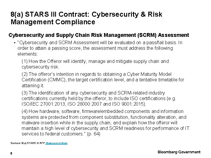 8(a) STARS III Contract: Cybersecurity & Risk Management Compliance Cybersecurity and Supply Chain Risk