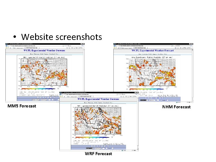  • Website screenshots MM 5 Forecast NHM Forecast WRF Forecast 