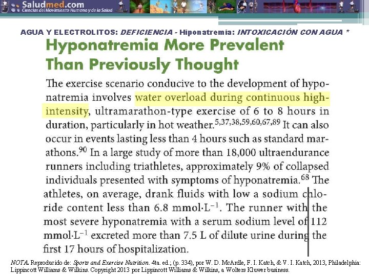 AGUA Y ELECTROLITOS: DEFICIENCIA - Hiponatremia: INTOXICACIÓN CON AGUA * NOTA. Reproducido de: Sports