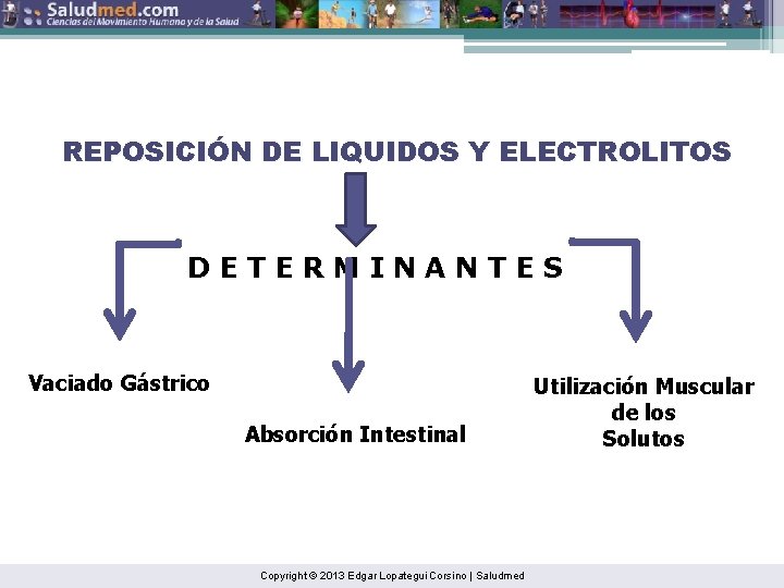 REPOSICIÓN DE LIQUIDOS Y ELECTROLITOS DETERMINANTES Vaciado Gástrico Absorción Intestinal Copyright © 2013 Edgar