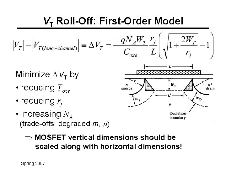 VT Roll-Off: First-Order Model Minimize DVT by • reducing Toxe • reducing rj • VT Roll-Off: First-Order Model Minimize DVT by • reducing Toxe • reducing rj •