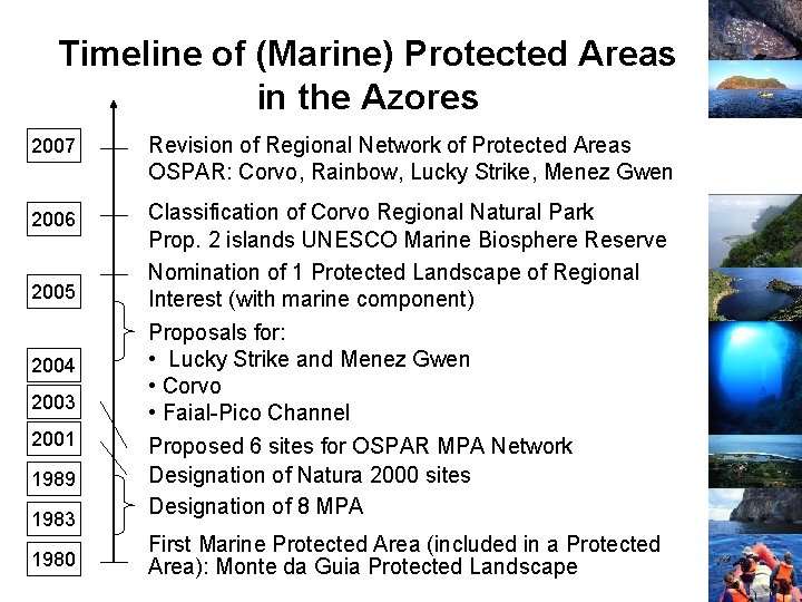 Timeline of (Marine) Protected Areas in the Azores 2007 Revision of Regional Network of