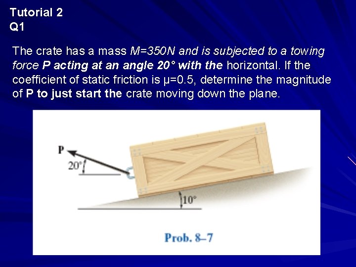 Tutorial 2 Q 1 The crate has a mass M=350 N and is subjected