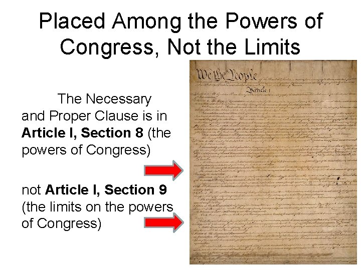 Placed Among the Powers of Congress, Not the Limits The Necessary and Proper Clause