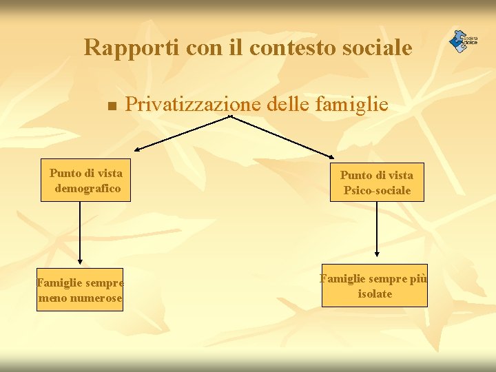 Rapporti con il contesto sociale n Punto di vista demografico Famiglie sempre meno numerose