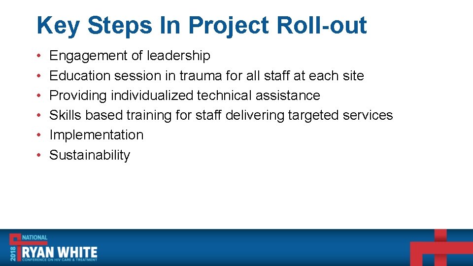 Key Steps In Project Roll-out • • • Engagement of leadership Education session in