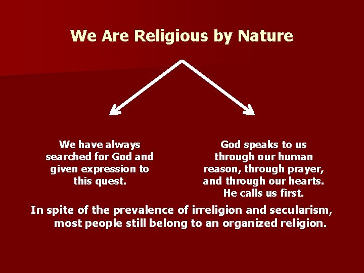 We Are Religious by Nature We have always searched for God and given expression