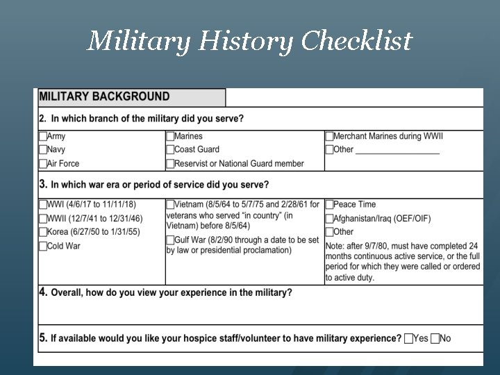 Military History Checklist 