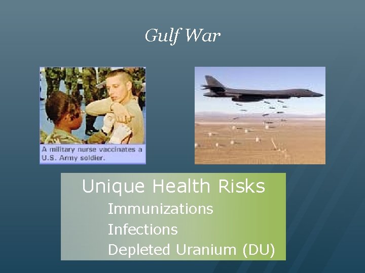 Gulf War Unique Health Risks Immunizations Infections Depleted Uranium (DU) 