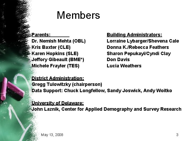 Members Parents: Dr. Nemish Mehta (OBL) Kris Baxter (CLE) Karen Hopkins (SLE) Jeffory Gibeault Members Parents: Dr. Nemish Mehta (OBL) Kris Baxter (CLE) Karen Hopkins (SLE) Jeffory Gibeault