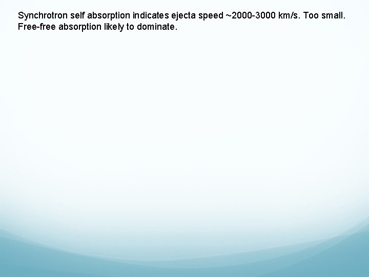 Synchrotron self absorption indicates ejecta speed ~2000 -3000 km/s. Too small. Free-free absorption likely