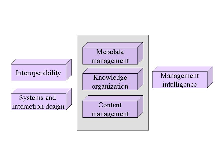 Metadata management Interoperability Systems and interaction design Knowledge organization Content management Management intelligence 