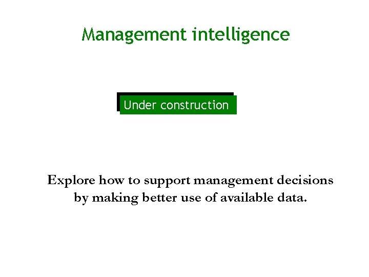 Management intelligence Under construction Explore how to support management decisions by making better use