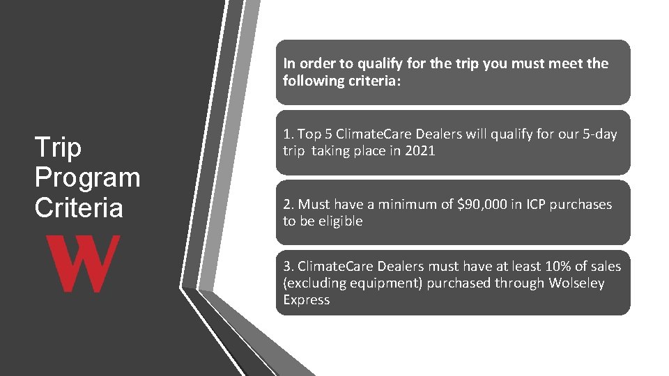 In order to qualify for the trip you must meet the following criteria: Trip