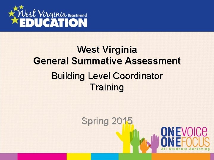 West Virginia General Summative Assessment Building Level Coordinator Training Spring 2015 