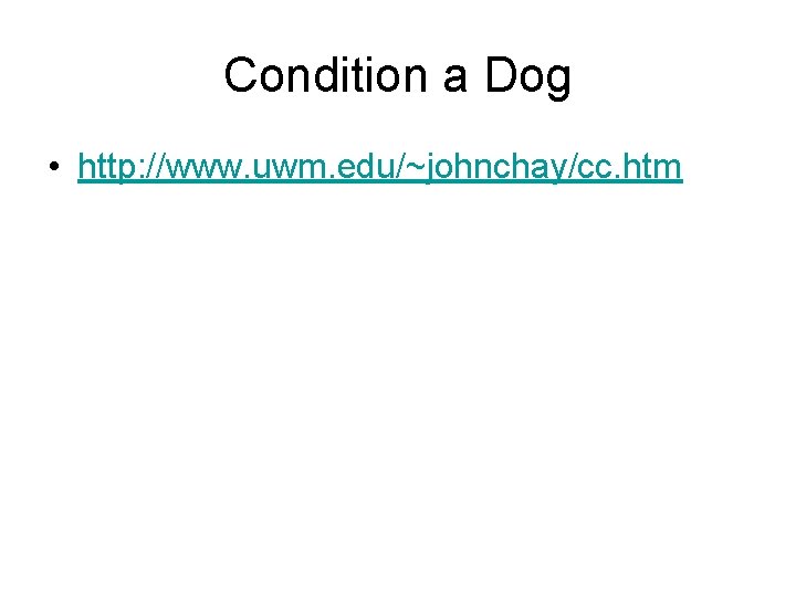 Condition a Dog • http: //www. uwm. edu/~johnchay/cc. htm 