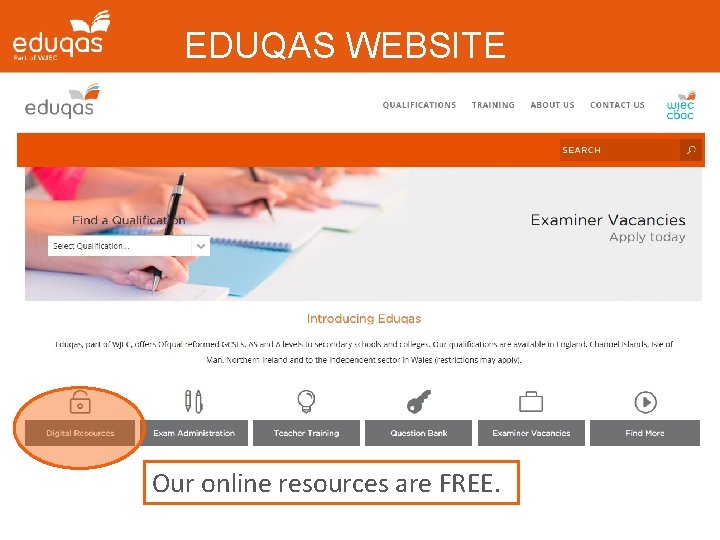 EDUQAS WEBSITE Our online resources are FREE. 