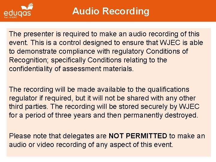 Audio Recording The presenter is required to make an audio recording of this event.