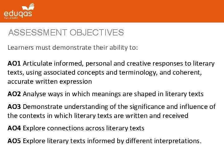 ASSESSMENT OBJECTIVES Learners must demonstrate their ability to: AO 1 Articulate informed, personal and