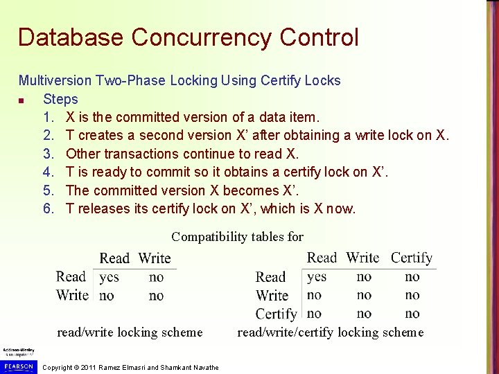 Database Concurrency Control Multiversion Two-Phase Locking Using Certify Locks n Steps 1. X is