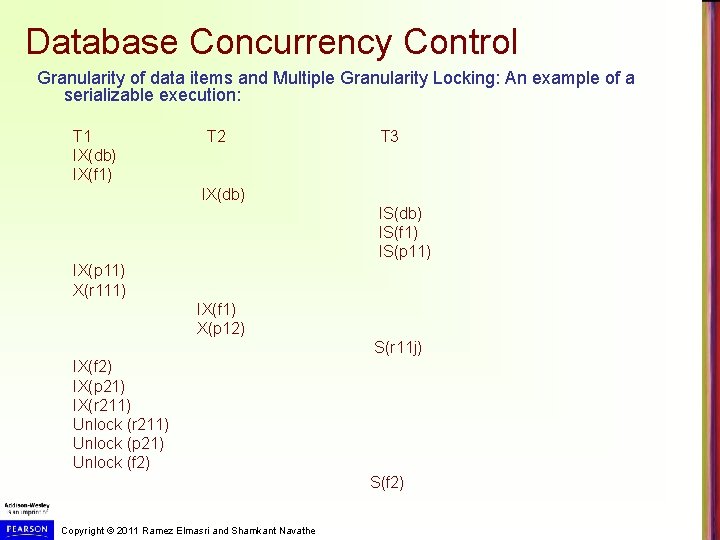 Database Concurrency Control Granularity of data items and Multiple Granularity Locking: An example of
