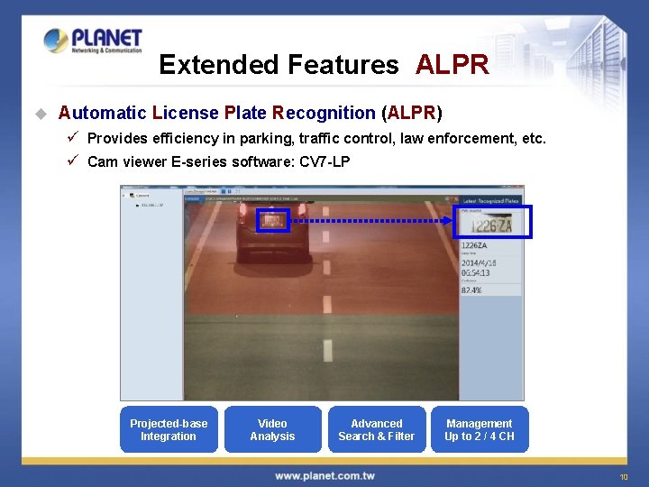 Extended Features ALPR u Automatic License Plate Recognition (ALPR) ü Provides efficiency in parking,