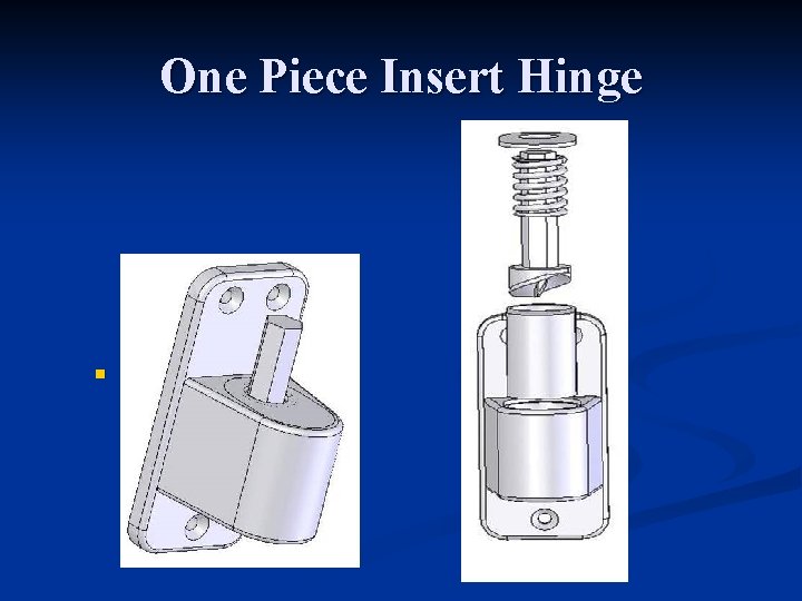 One Piece Insert Hinge n Highlights n Adjustable Inserts n Low Molding Costs n