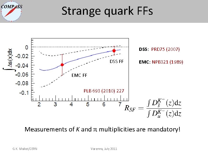 Strange quark FFs DSS: PRD 75 (2007) DSS FF EMC: NPB 321 (1989) EMC Strange quark FFs DSS: PRD 75 (2007) DSS FF EMC: NPB 321 (1989) EMC