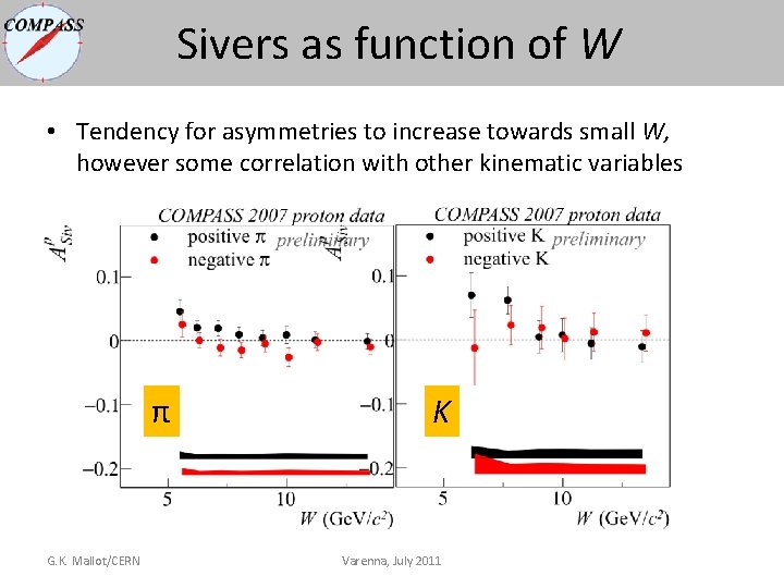 Sivers as function of W • Tendency for asymmetries to increase towards small W, Sivers as function of W • Tendency for asymmetries to increase towards small W,