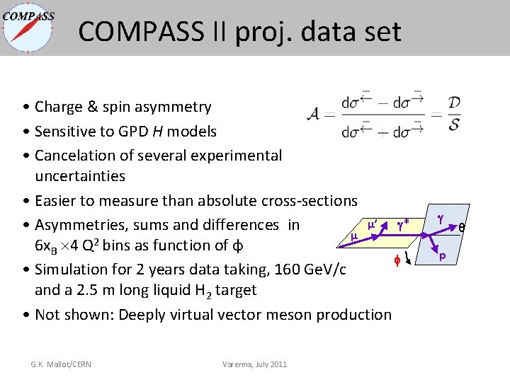 COMPASS II proj. data set • Charge & spin asymmetry • Sensitive to GPD COMPASS II proj. data set • Charge & spin asymmetry • Sensitive to GPD