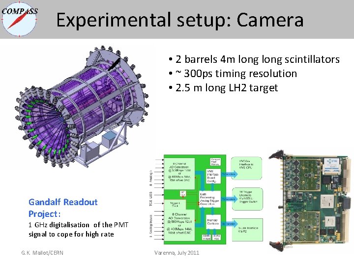 Experimental setup: Camera • 2 barrels 4 m long scintillators • ~ 300 ps Experimental setup: Camera • 2 barrels 4 m long scintillators • ~ 300 ps