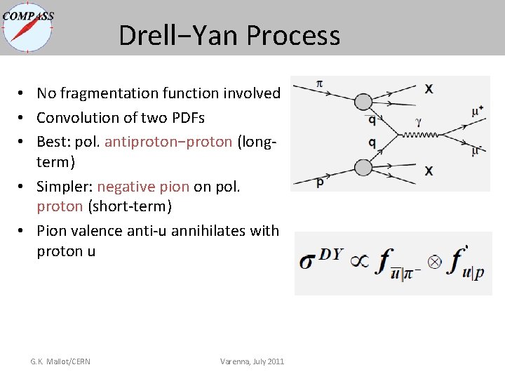 Drell−Yan Process • No fragmentation function involved • Convolution of two PDFs • Best: Drell−Yan Process • No fragmentation function involved • Convolution of two PDFs • Best: