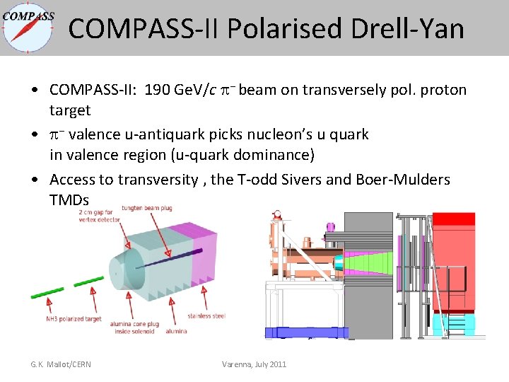 COMPASS-II Polarised Drell-Yan • COMPASS-II: 190 Ge. V/c − beam on transversely pol. proton COMPASS-II Polarised Drell-Yan • COMPASS-II: 190 Ge. V/c − beam on transversely pol. proton