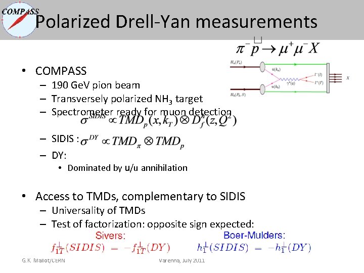 Polarized Drell-Yan measurements • COMPASS – 190 Ge. V pion beam – Transversely polarized Polarized Drell-Yan measurements • COMPASS – 190 Ge. V pion beam – Transversely polarized