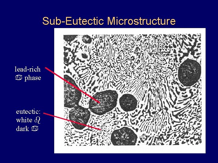 Sub-Eutectic Microstructure lead-rich a phase eutectic: white b dark a Sub-Eutectic Microstructure lead-rich a phase eutectic: white b dark a