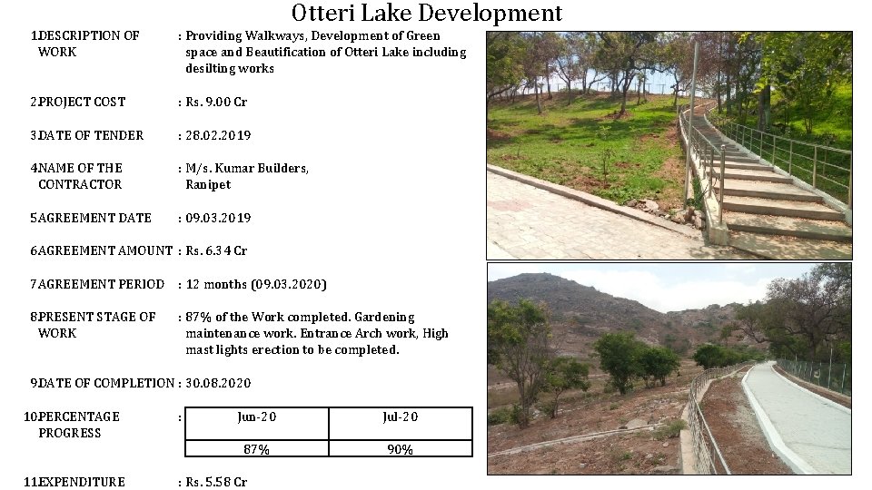 Otteri Lake Development 1. DESCRIPTION OF WORK : Providing Walkways, Development of Green space