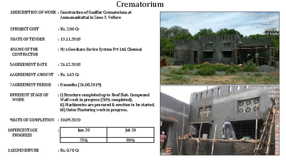 Crematorium 1. DESCRIPTION OF WORK : Construction of Gasifier Crematorium at Ammanankuttai in Zone