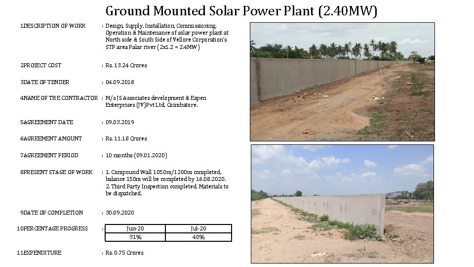 Ground Mounted Solar Power Plant (2. 40 MW) 1. DESCRIPTION OF WORK : Design, Ground Mounted Solar Power Plant (2. 40 MW) 1. DESCRIPTION OF WORK : Design,