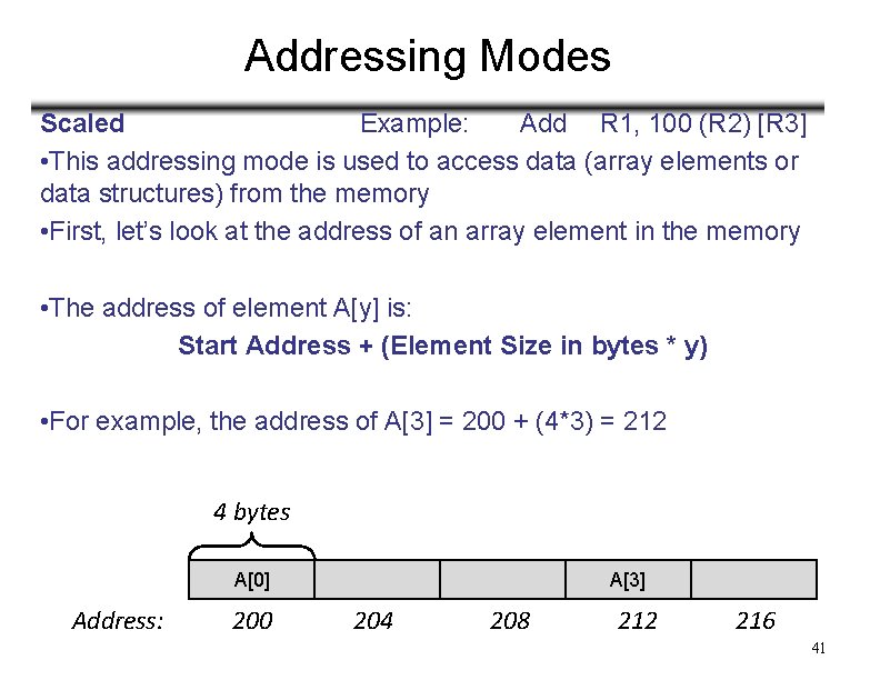Addressing Modes Scaled Example: Add R 1, 100 (R 2) [R 3] • This