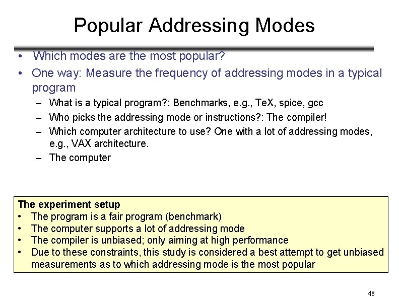 Popular Addressing Modes • Which modes are the most popular? • One way: Measure