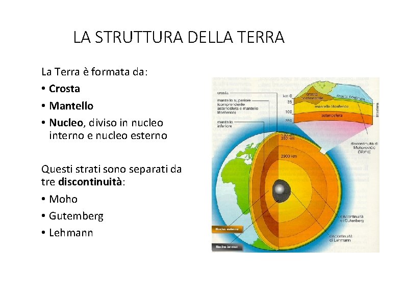 LA STRUTTURA DELLA TERRA La Terra è formata da: • Crosta • Mantello •