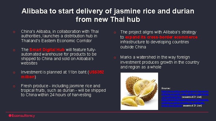 Alibaba to start delivery of jasmine rice and durian from new Thai hub o