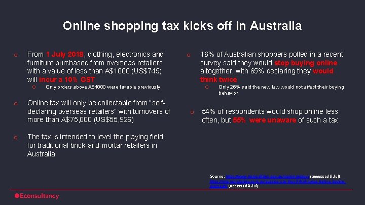 Online shopping tax kicks off in Australia o o o From 1 July 2018,