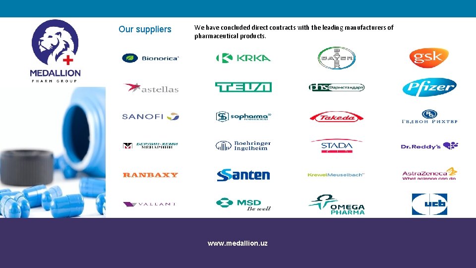Our suppliers We have concluded direct contracts with the leading manufacturers of pharmaceutical products.