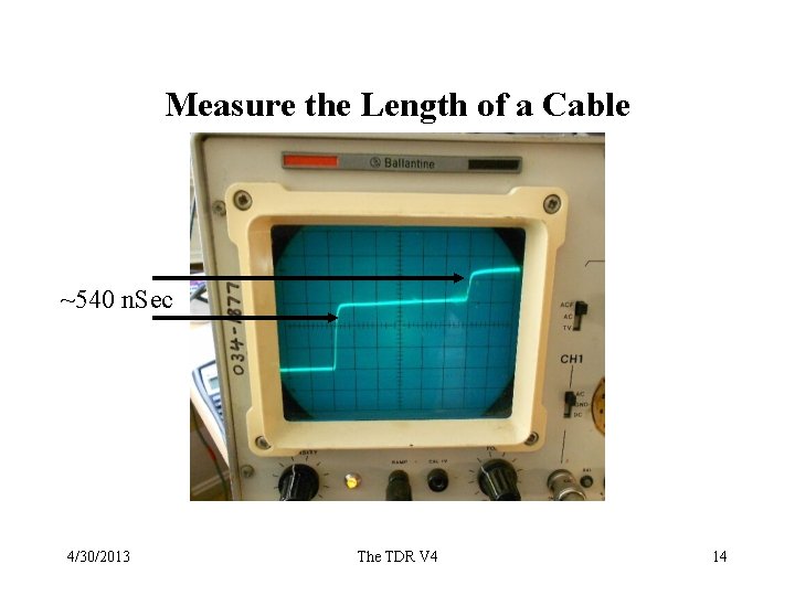 Measure the Length of a Cable ~540 n. Sec 4/30/2013 The TDR V 4