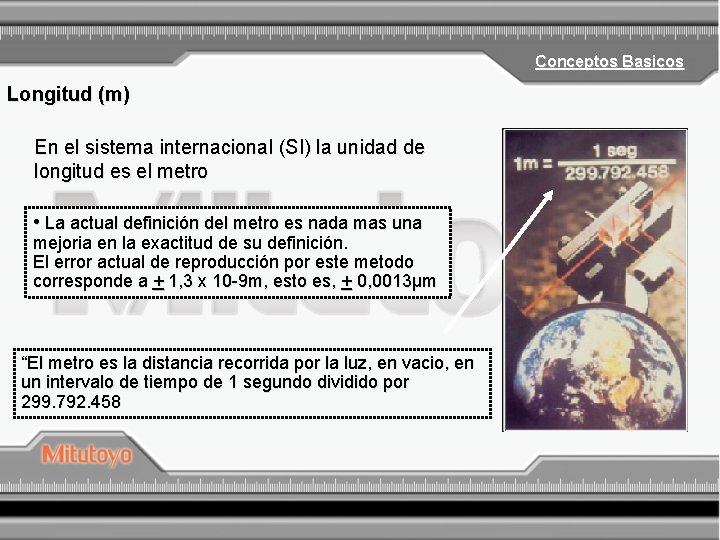 Conceptos Basicos Longitud (m) En el sistema internacional (SI) la unidad de longitud es