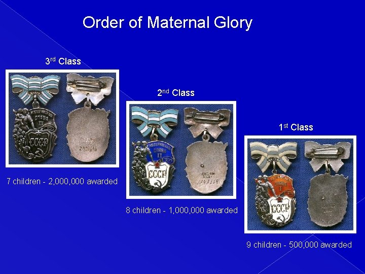 Order of Maternal Glory 3 rd Class 2 nd Class 1 st Class 7